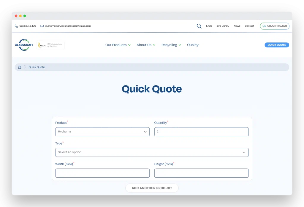 The Glasscraft Quick Quote tool